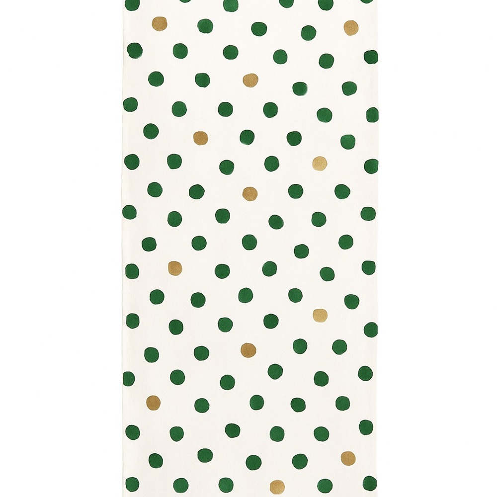 NWT Viva by VIETRI Green & Gold Polka Dot Table Runner – 72” – Tassels – NEW